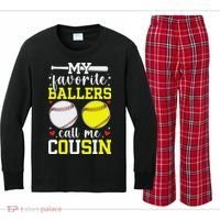 My Favorite Ballers Call Me Cousin Baseball Softball Cousin Kids Long Sleeve Plaid Pajama Set thumb 0