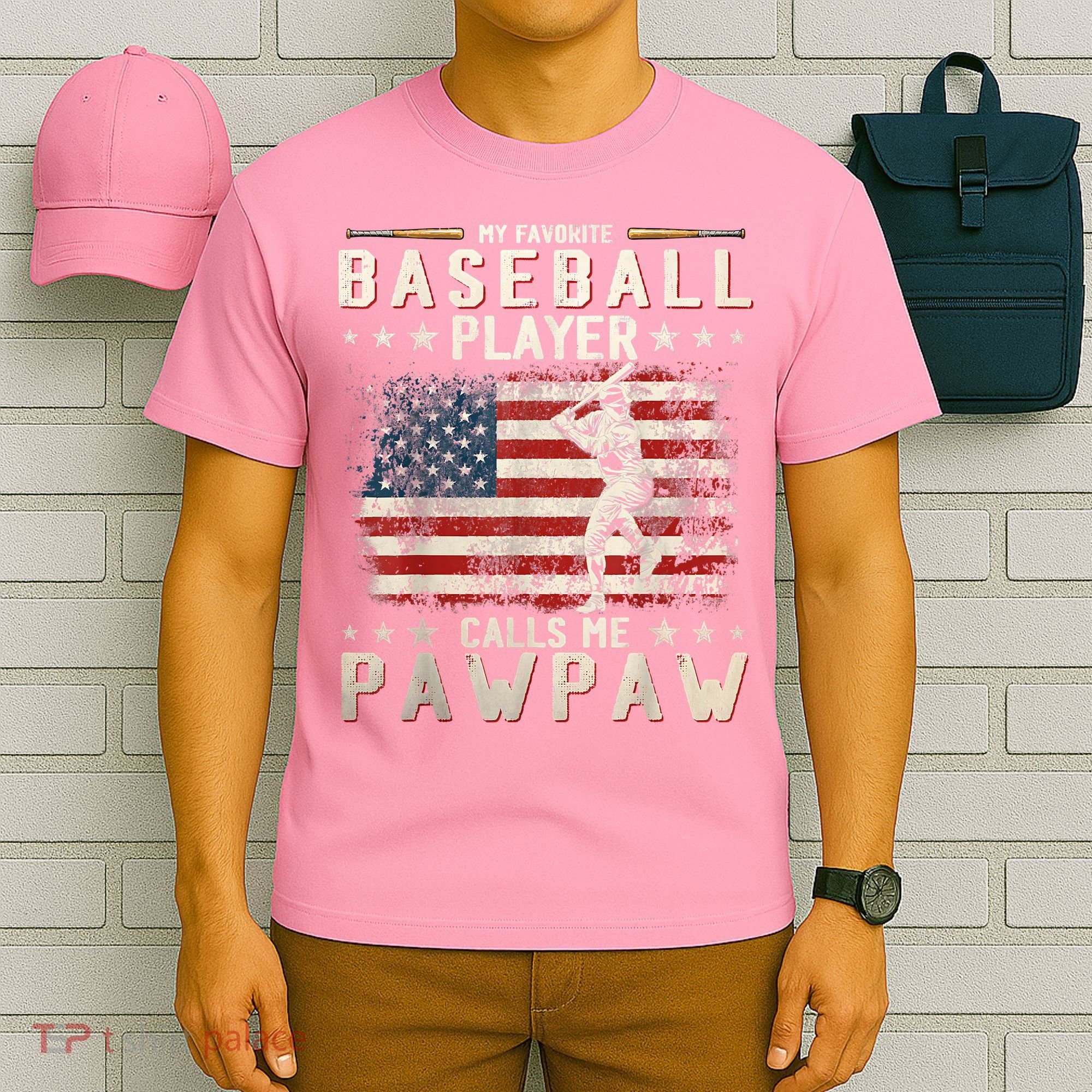 My Favorite Baseball Player Calls Me Pawpaw Flag Father Day T-Shirt