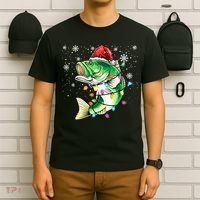 Merry Fishmas Bass Fish Fishing Christmas Ugly Sweater Xmas T-Shirt thumb 6