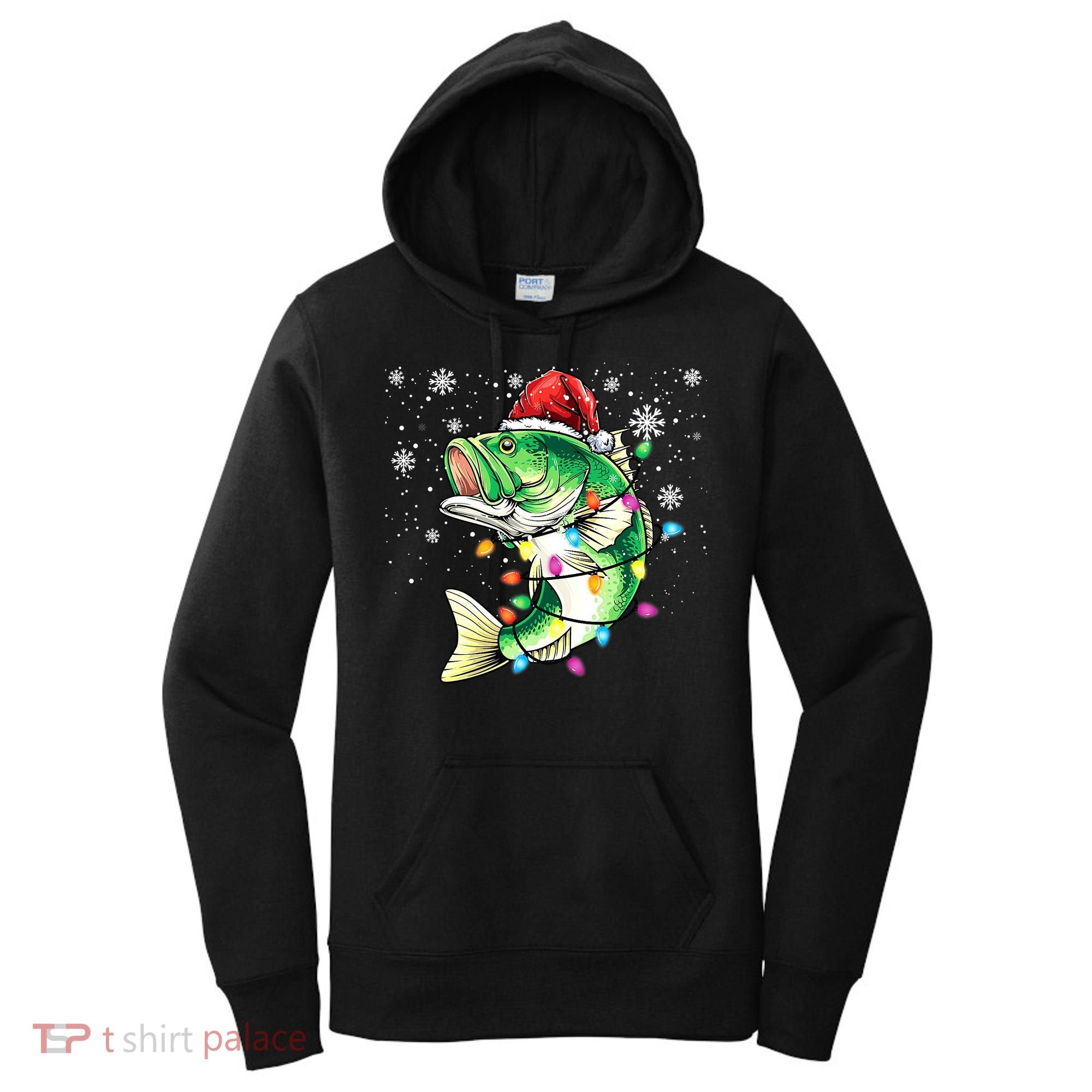 Merry Fishmas Bass Fish Fishing Christmas Ugly Sweater Xmas Women's Hoodie