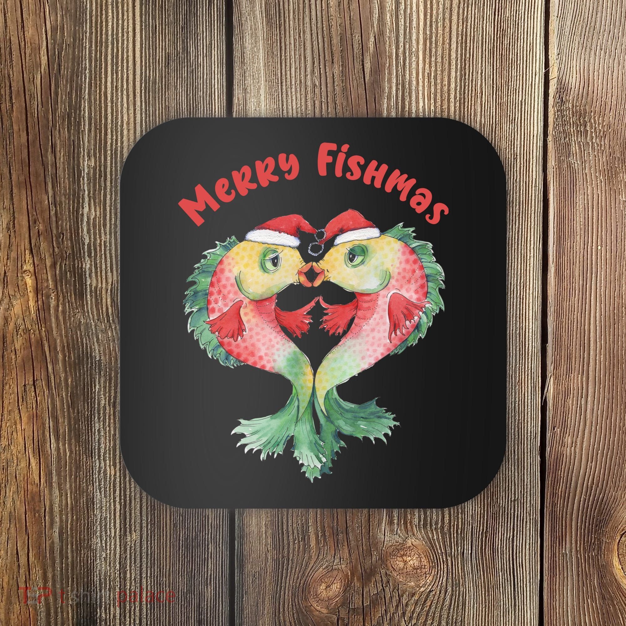 Merry FIshmas Cute Fish Christmas Gift Coaster