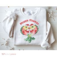 Merry FIshmas Cute Fish Christmas Gift Sweatshirt thumb 2