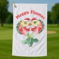 Merry FIshmas Cute Fish Christmas Gift Golf Towel thumb 1