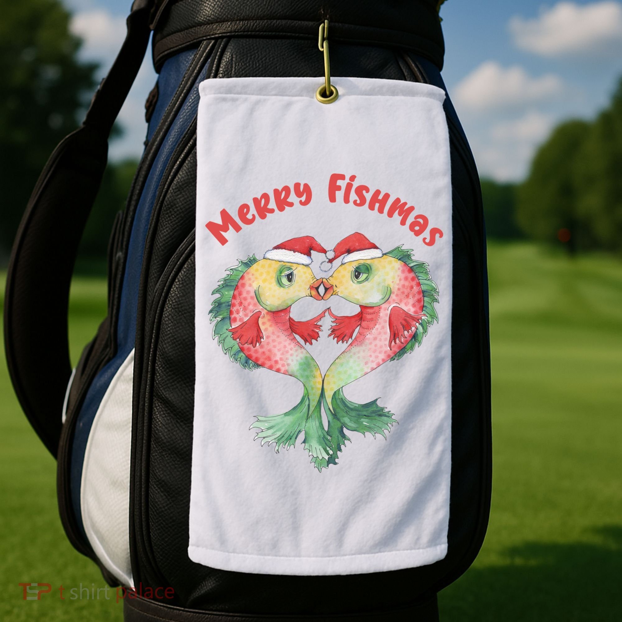 Merry FIshmas Cute Fish Christmas Gift Golf Towel