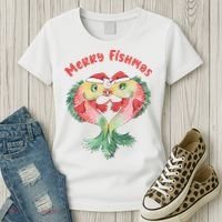 Merry FIshmas Cute Fish Christmas Gift Women's T-Shirt thumb 3
