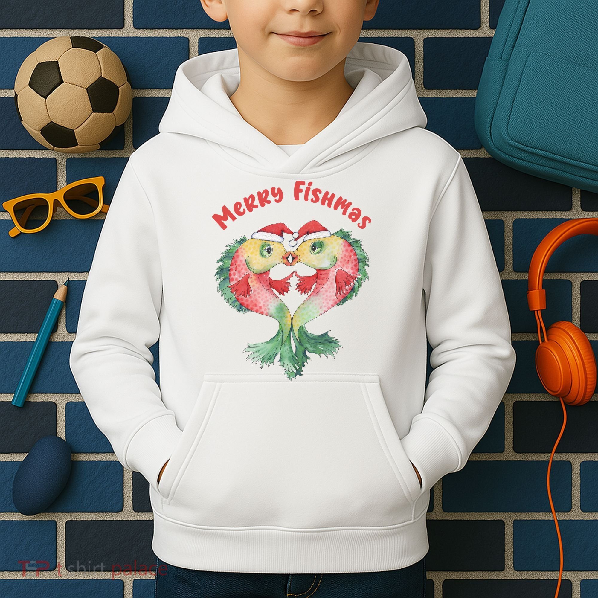 Merry FIshmas Cute Fish Christmas Gift Kids Hoodie
