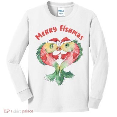 Merry FIshmas Cute Fish Christmas Gift Kids Long Sleeve Shirt
