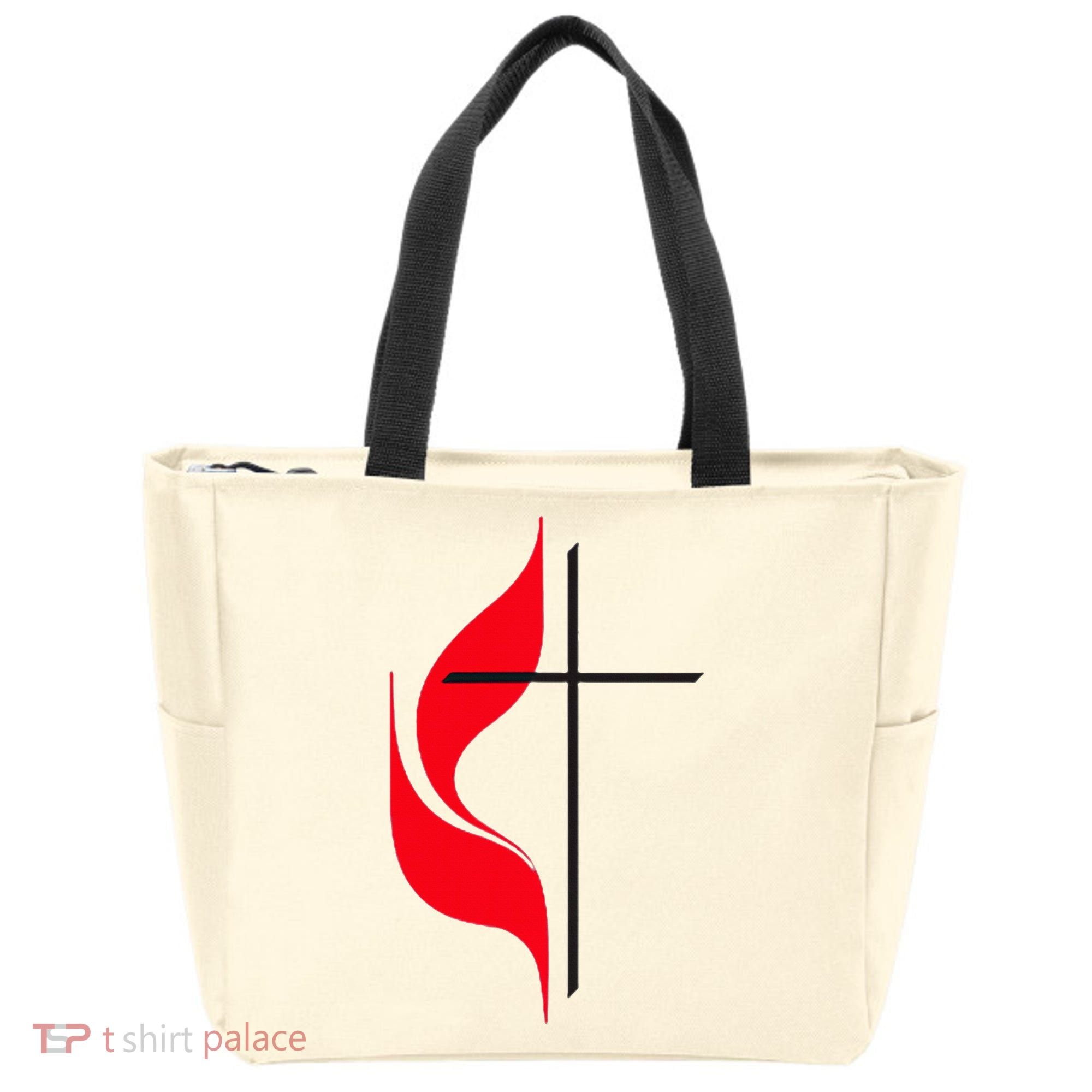 Methodist Flag Christian Cross And Flame Tote Bag