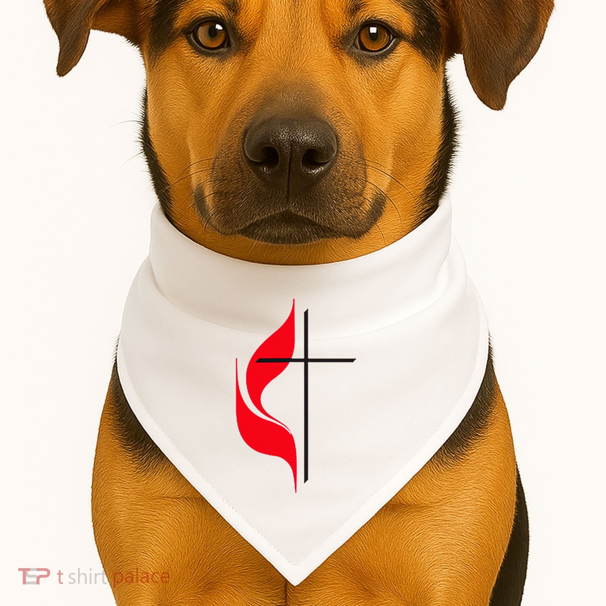 Methodist Flag Christian Cross And Flame USA-Made Doggie Bandana