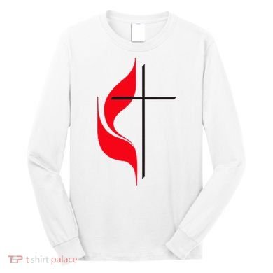 Methodist Flag Christian Cross And Flame Long Sleeve Shirt