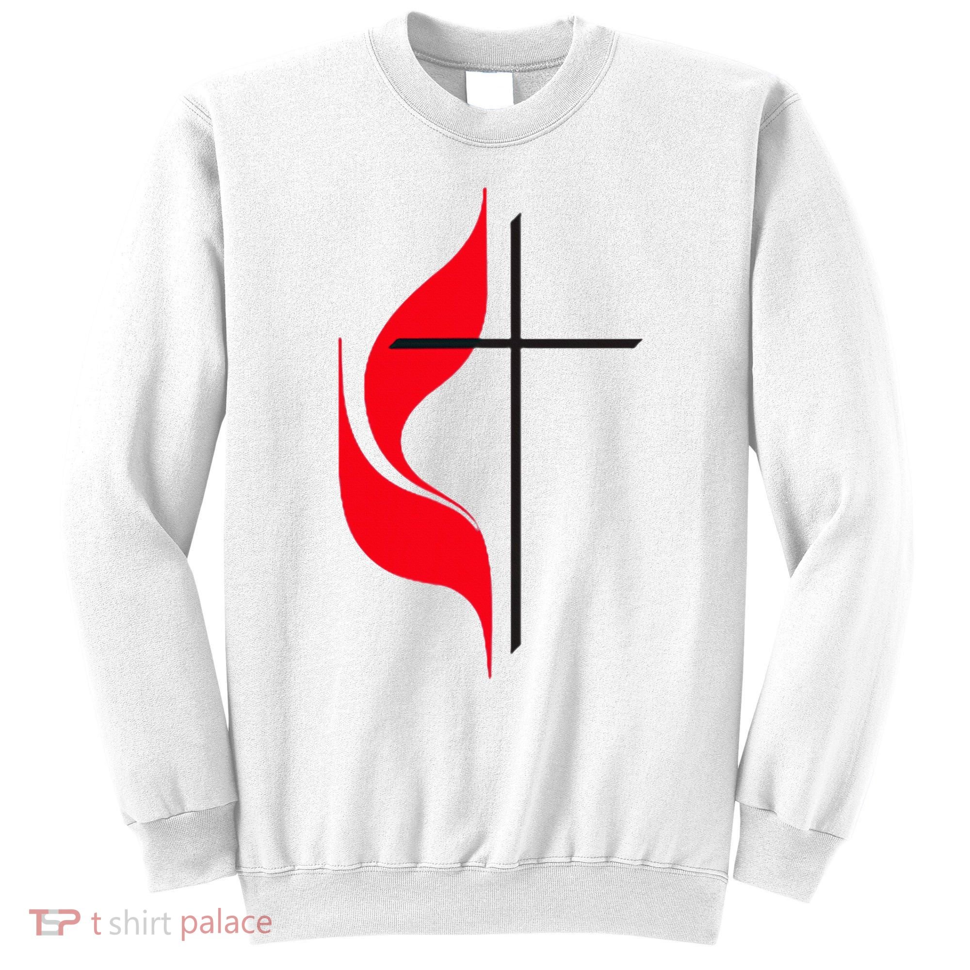 Methodist Flag Christian Cross And Flame Sweatshirt