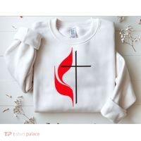 Methodist Flag Christian Cross And Flame Sweatshirt thumb 2