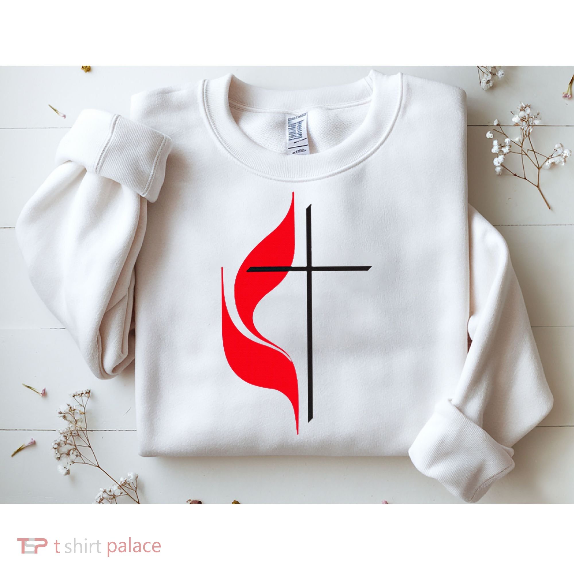 Methodist Flag Christian Cross And Flame Sweatshirt