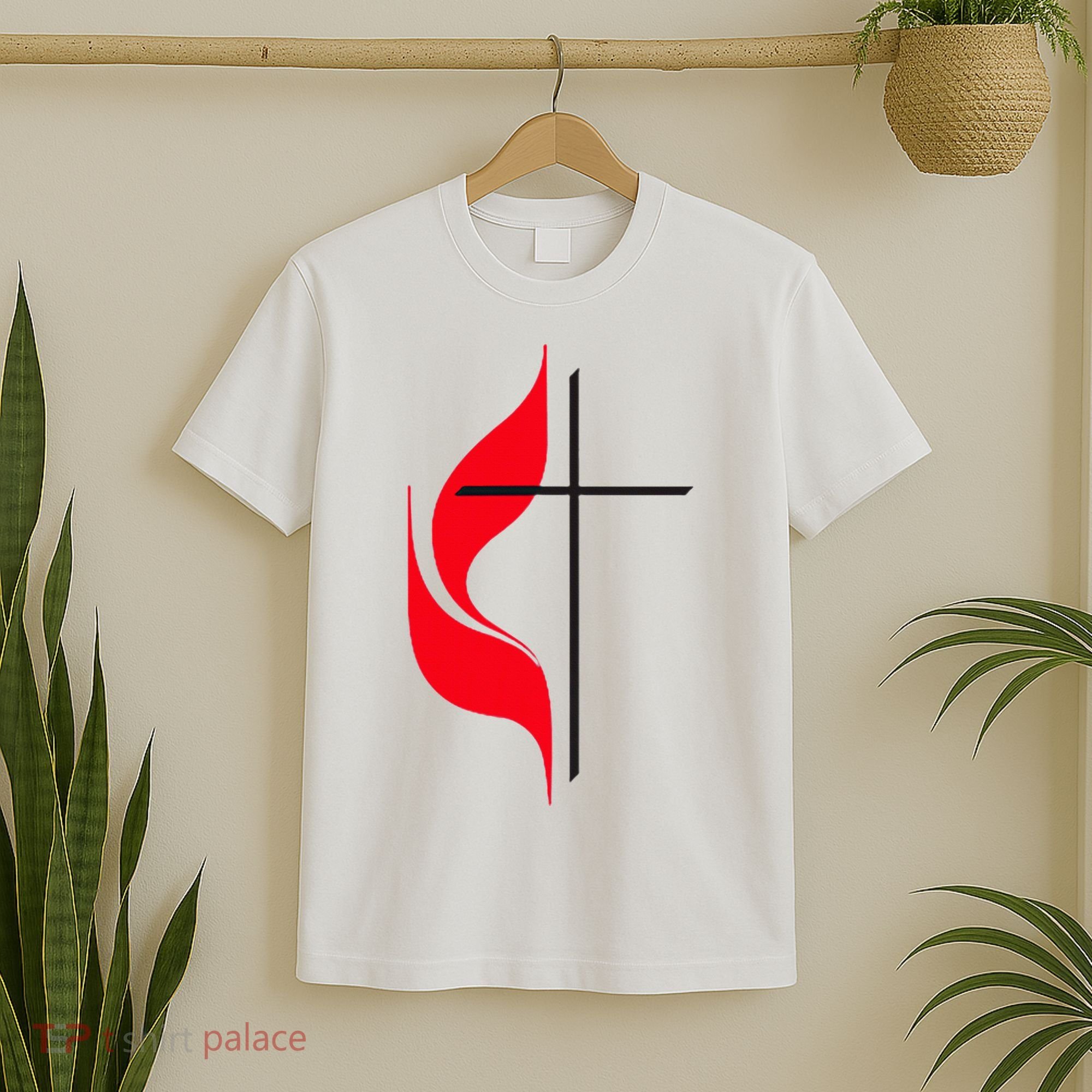 Methodist Flag Christian Cross And Flame T-Shirt