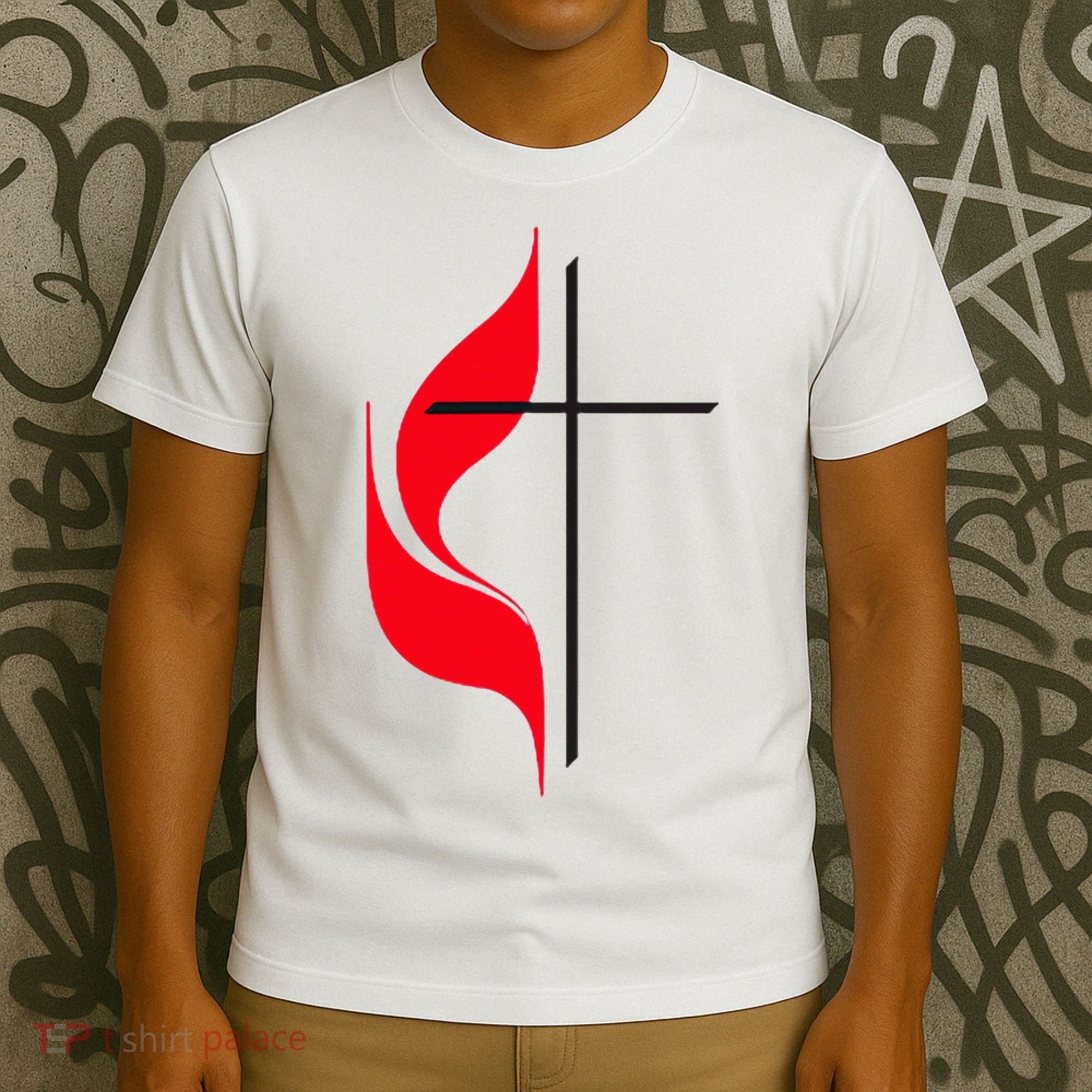 Methodist Flag Christian Cross And Flame T-Shirt