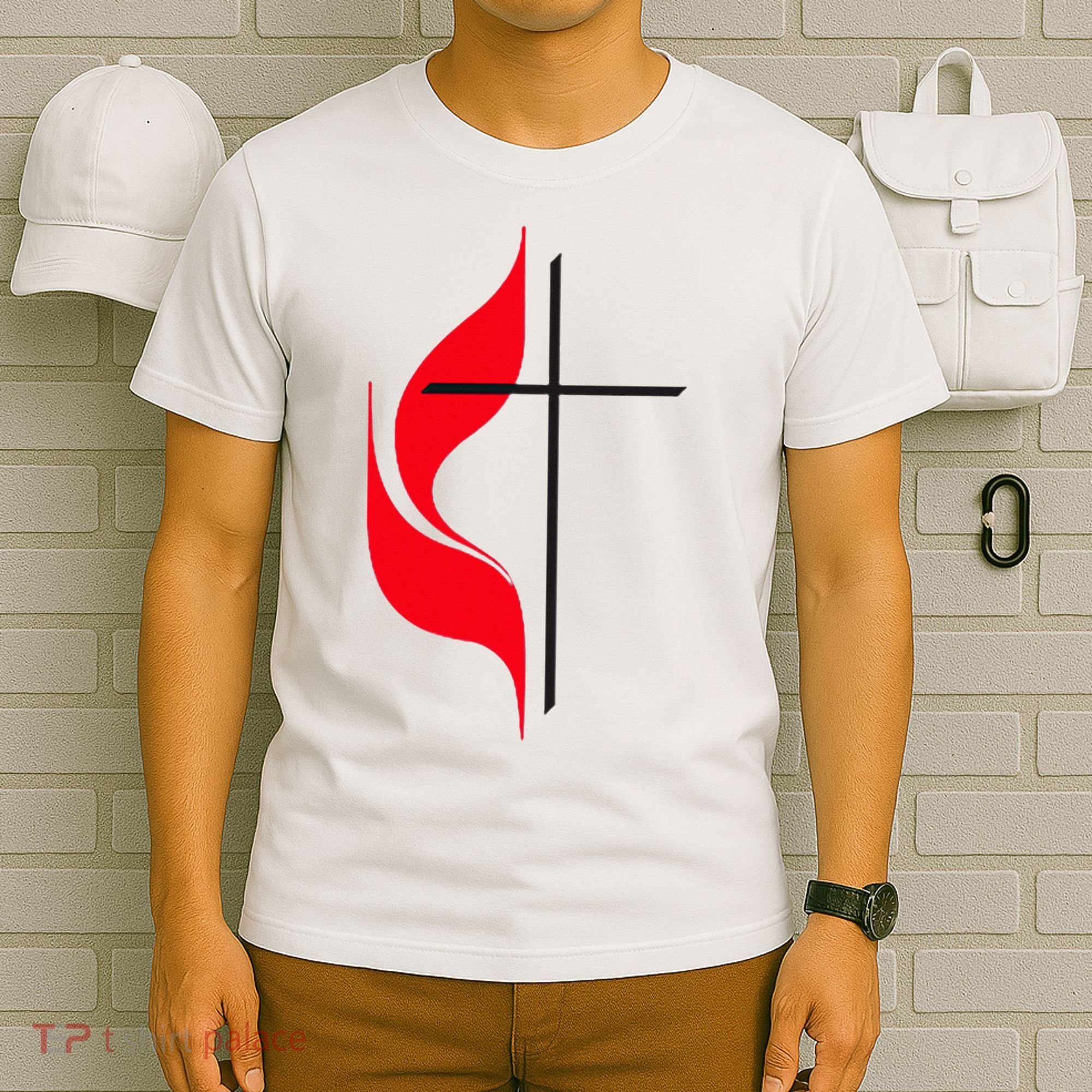 Methodist Flag Christian Cross And Flame T-Shirt