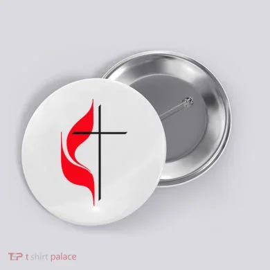Methodist Flag Christian Cross And Flame Button