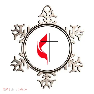 Methodist Flag Christian Cross And Flame Ornament