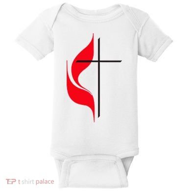Methodist Flag Christian Cross And Flame Baby Bodysuit