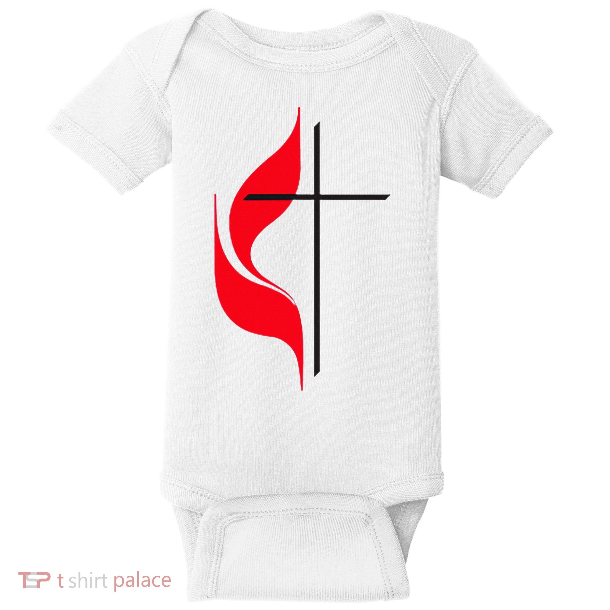 Methodist Flag Christian Cross And Flame Baby Bodysuit