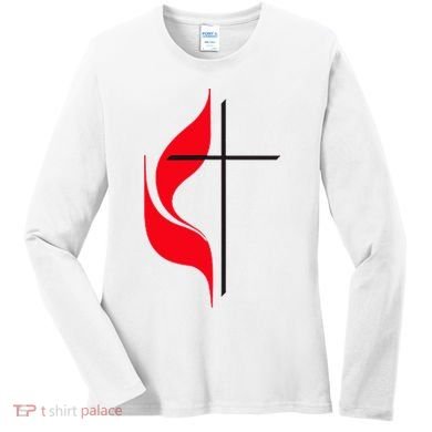 Methodist Flag Christian Cross And Flame Women's Long Sleeve Shirt