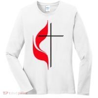 Methodist Flag Christian Cross And Flame Women's Long Sleeve Shirt thumb 0