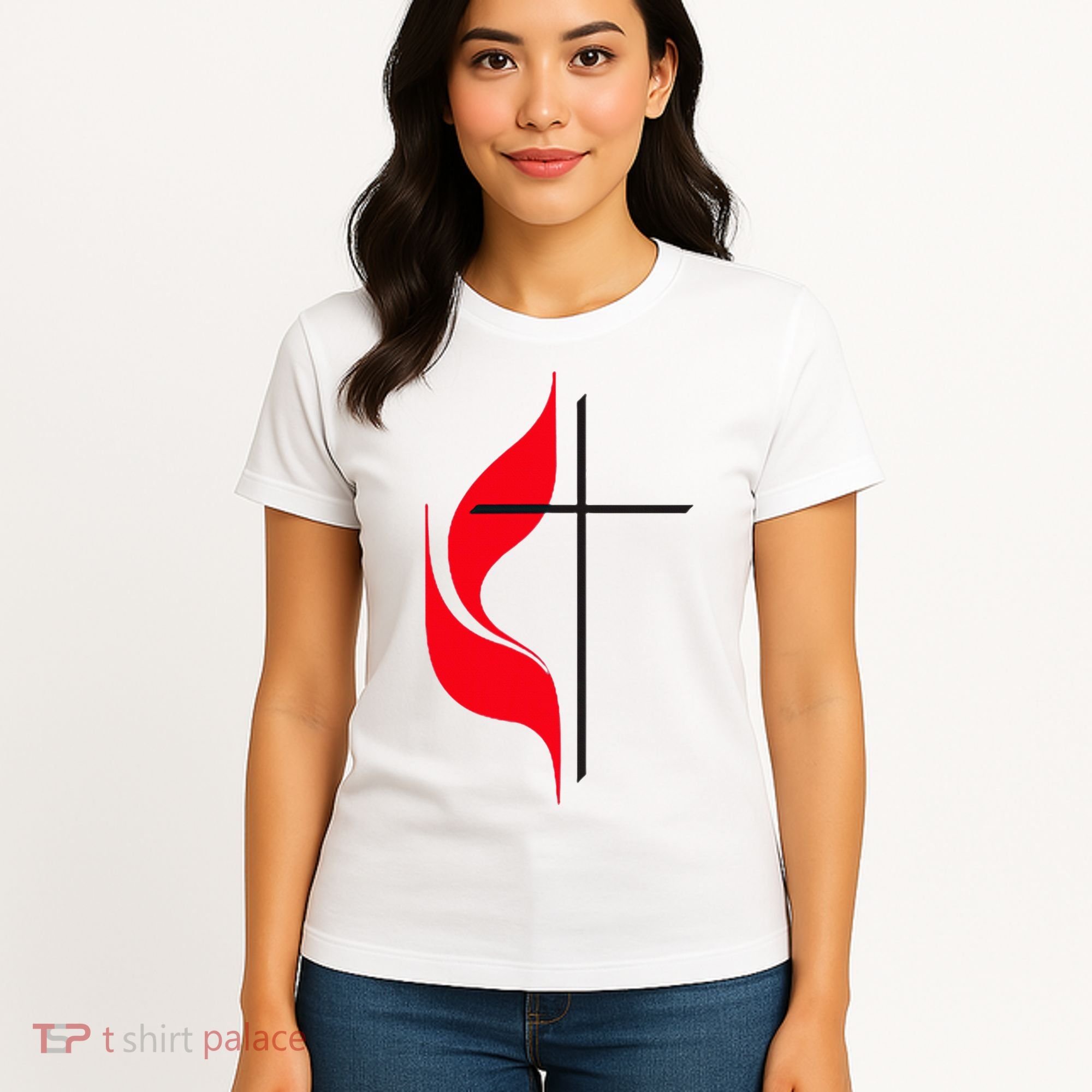 Methodist Flag Christian Cross And Flame Women's T-Shirt