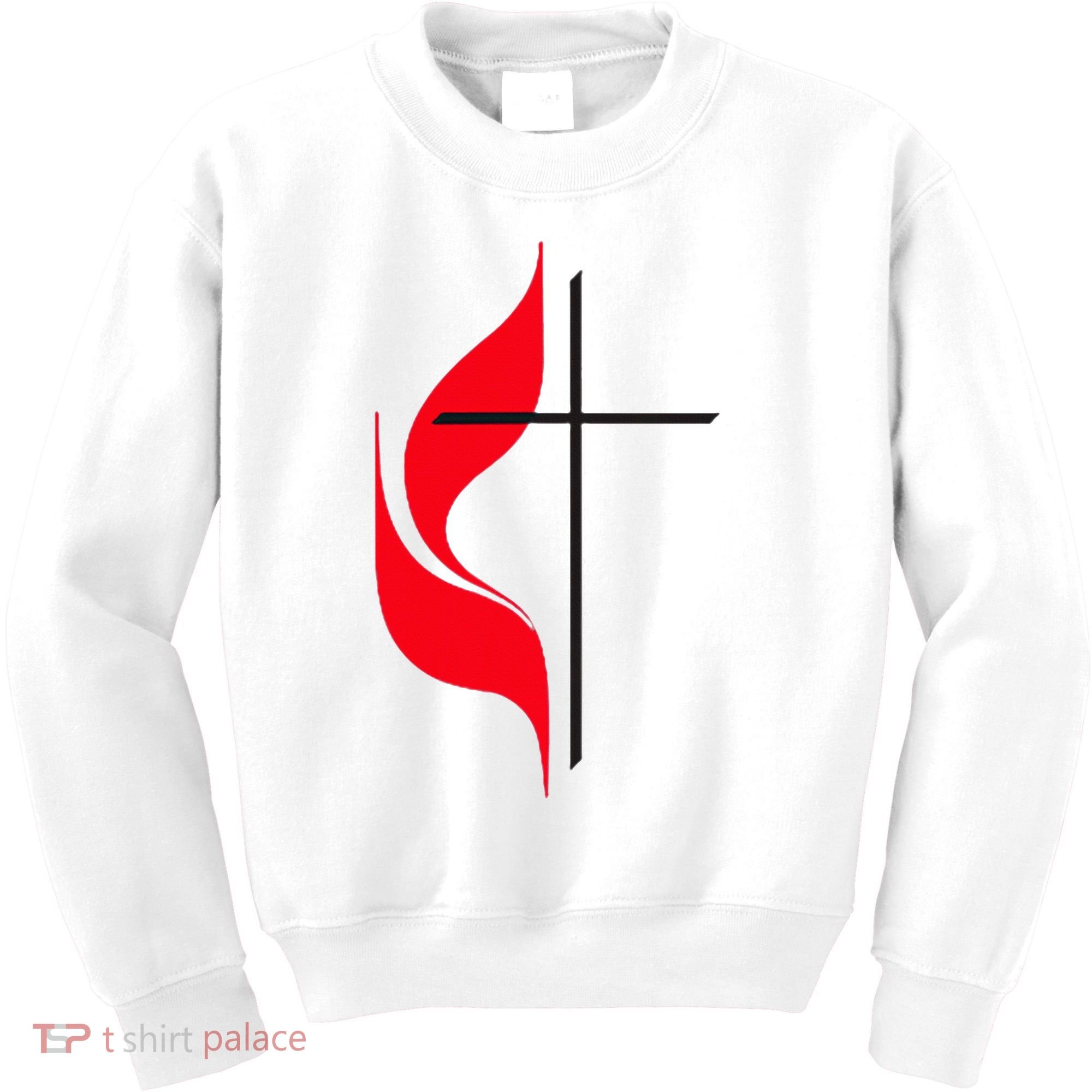 Methodist Flag Christian Cross And Flame Kids Sweatshirt