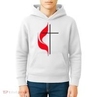 Methodist Flag Christian Cross And Flame Kids Hoodie thumb 4