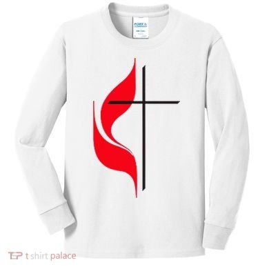 Methodist Flag Christian Cross And Flame Kids Long Sleeve Shirt
