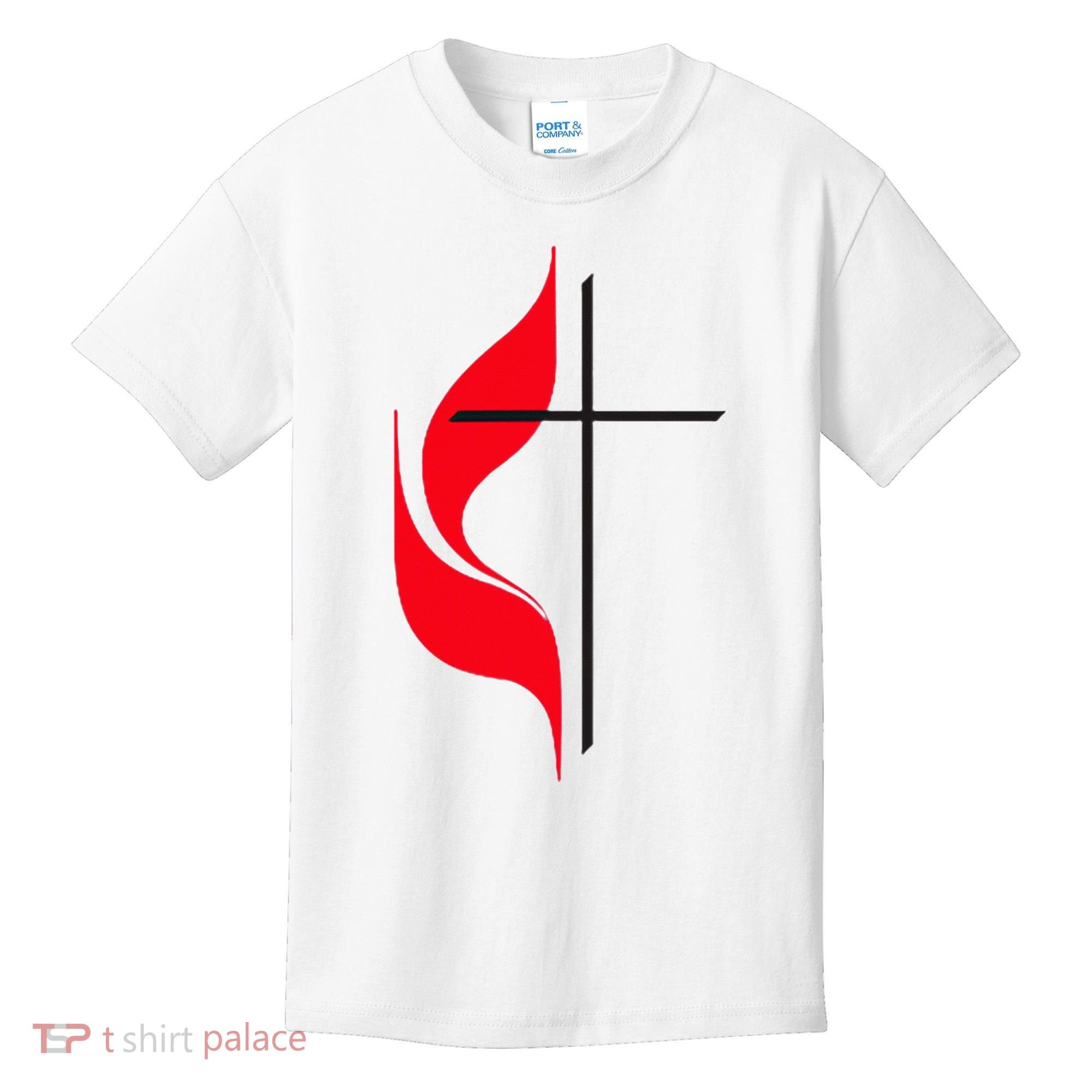 Methodist Flag Christian Cross And Flame Kids T-Shirt