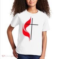 Methodist Flag Christian Cross And Flame Kids T-Shirt thumb 2