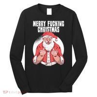 Merry Fucking Christmas Santa Claus Middle Finger Long Sleeve Shirt thumb 0