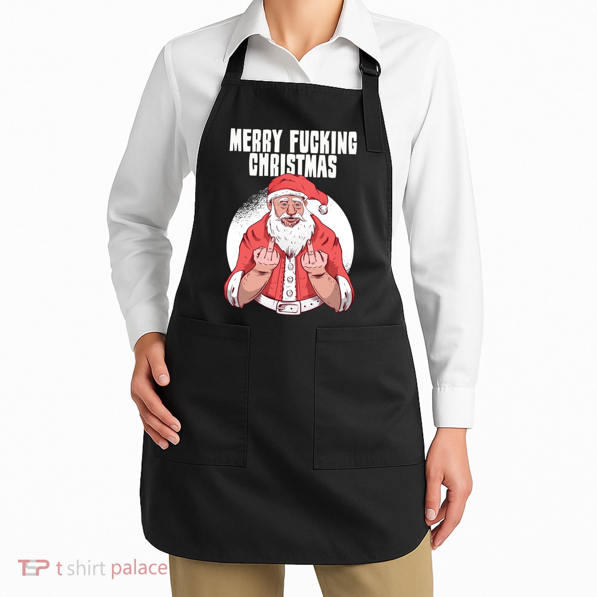 Merry Fucking Christmas Santa Claus Middle Finger Apron