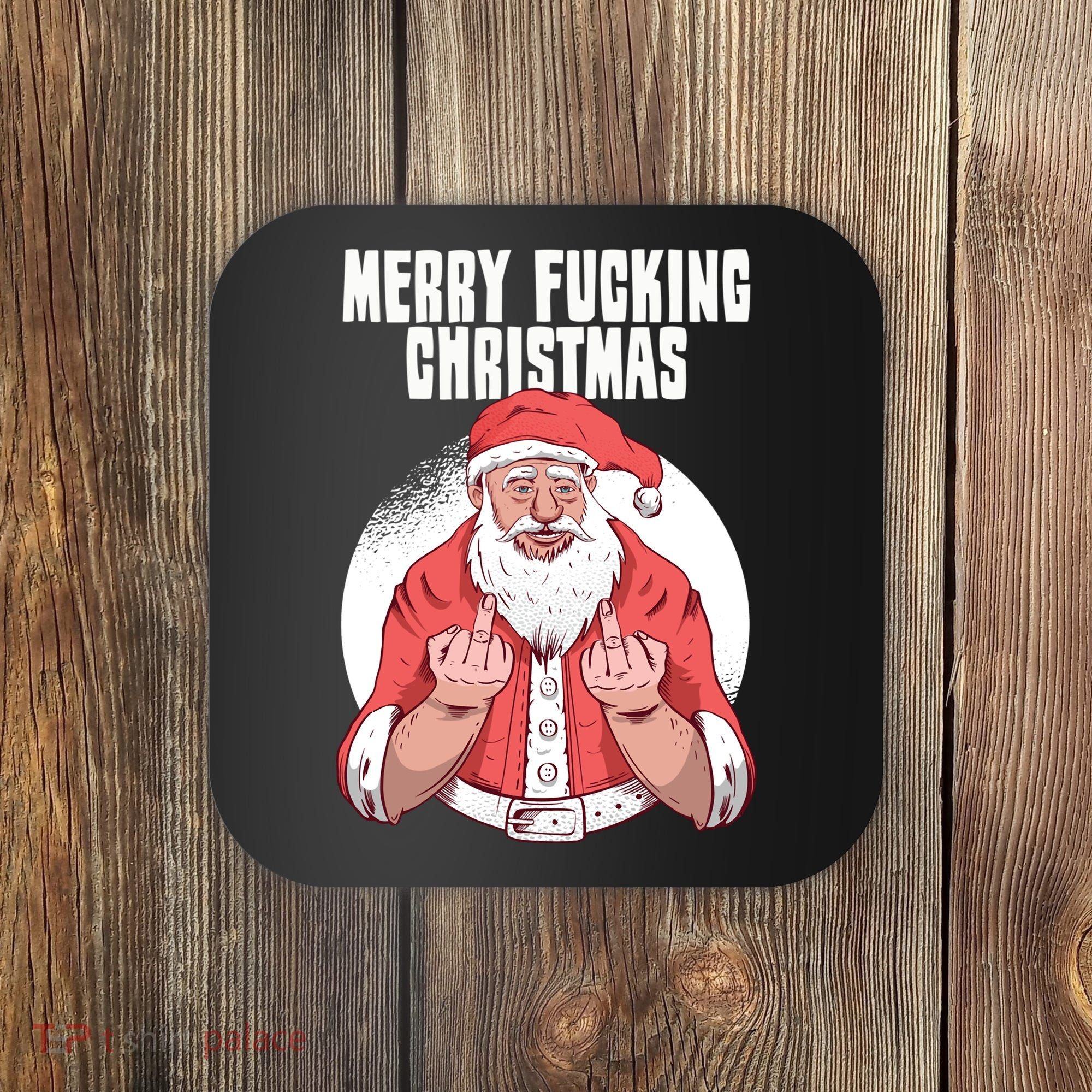 Merry Fucking Christmas Santa Claus Middle Finger Coaster