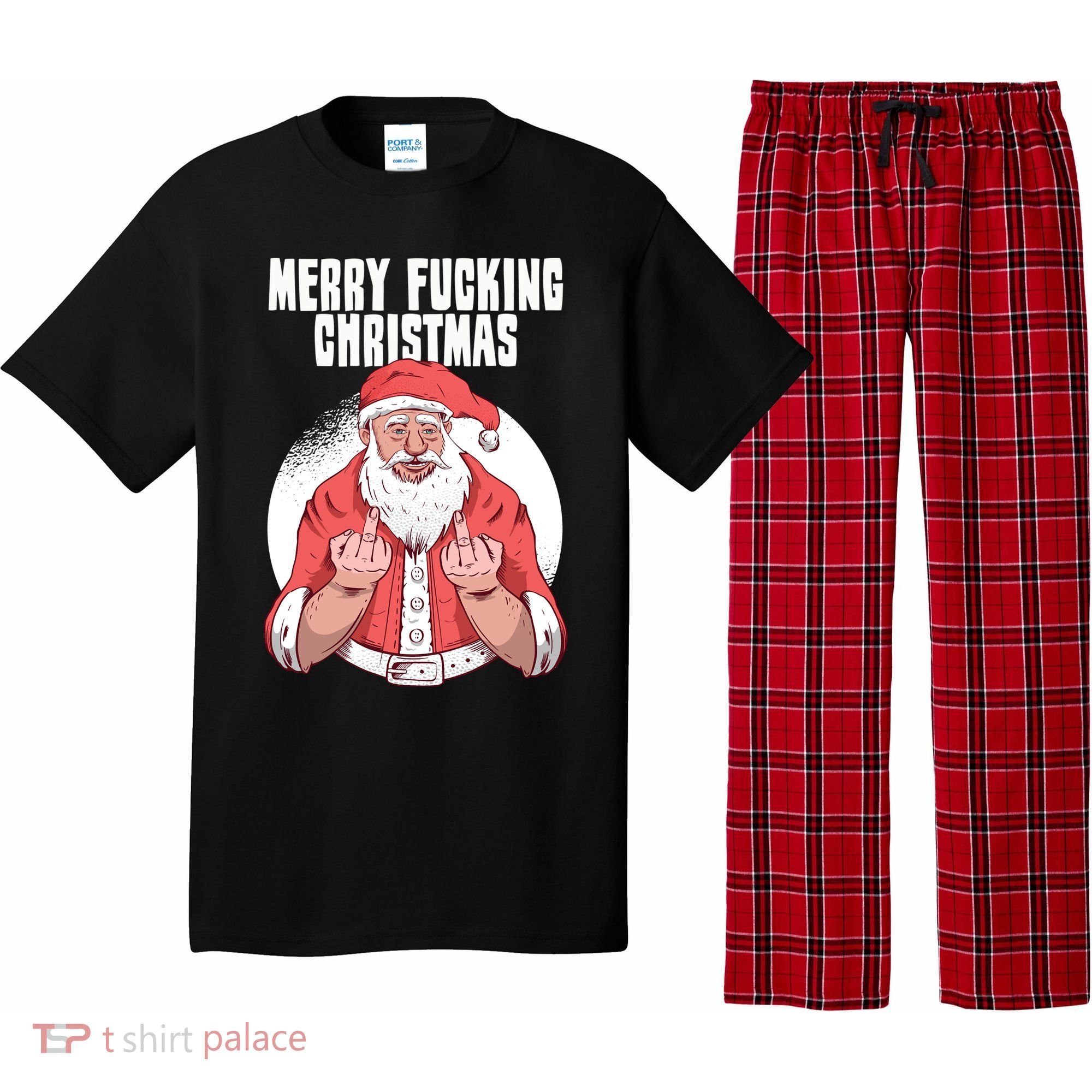 Merry Fucking Christmas Santa Claus Middle Finger Pajama Set