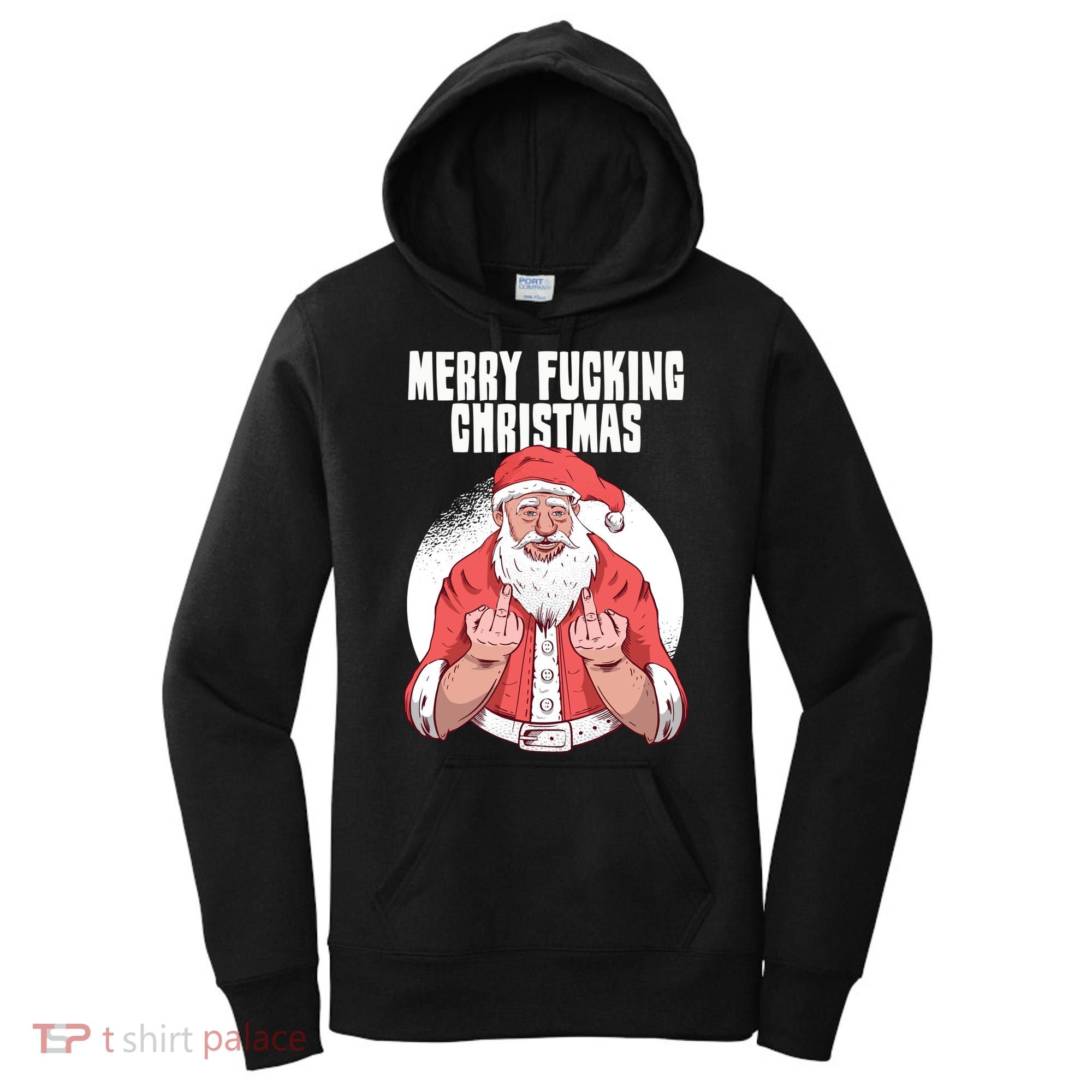 Merry Fucking Christmas Santa Claus Middle Finger Women's Hoodie