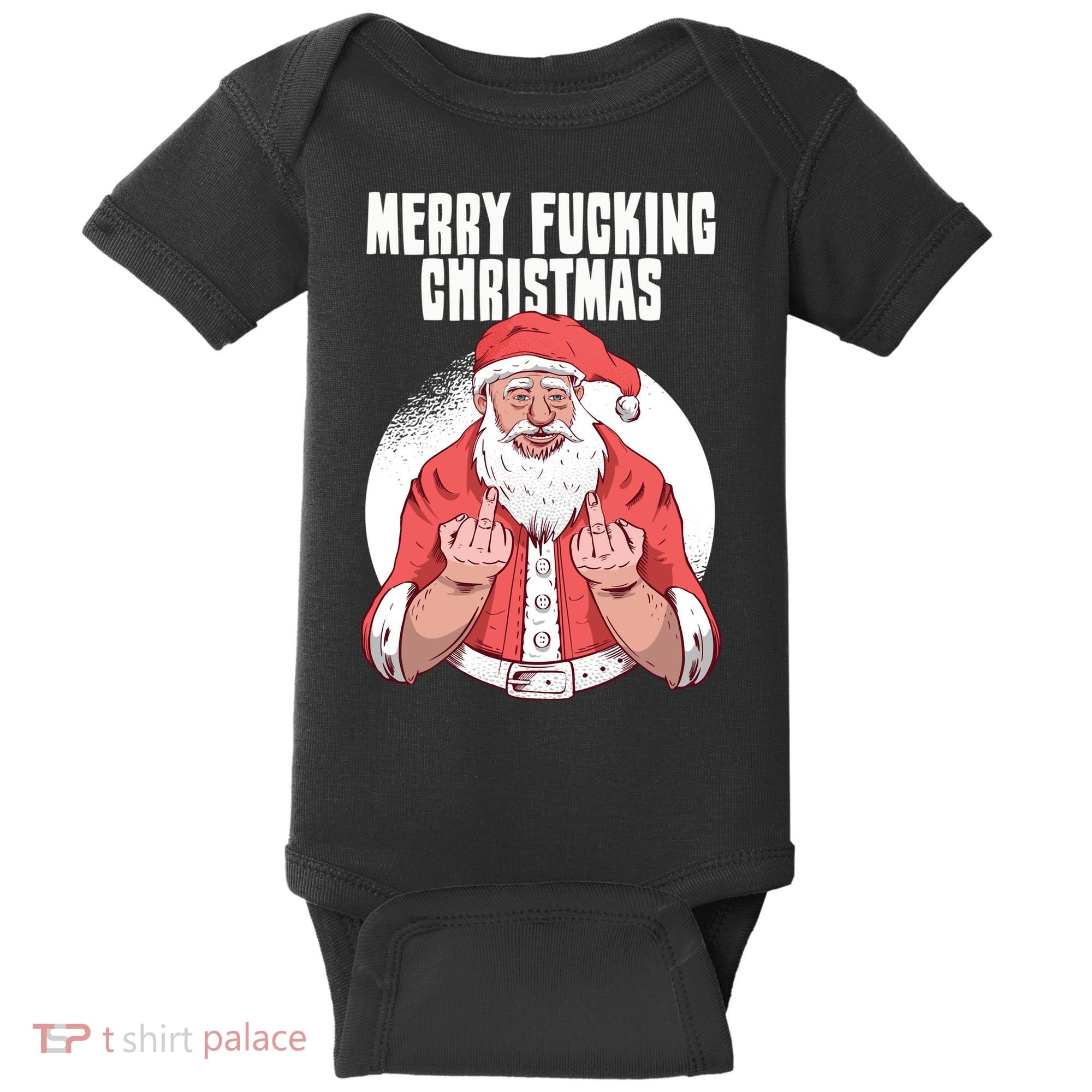 Merry Fucking Christmas Santa Claus Middle Finger Baby Bodysuit