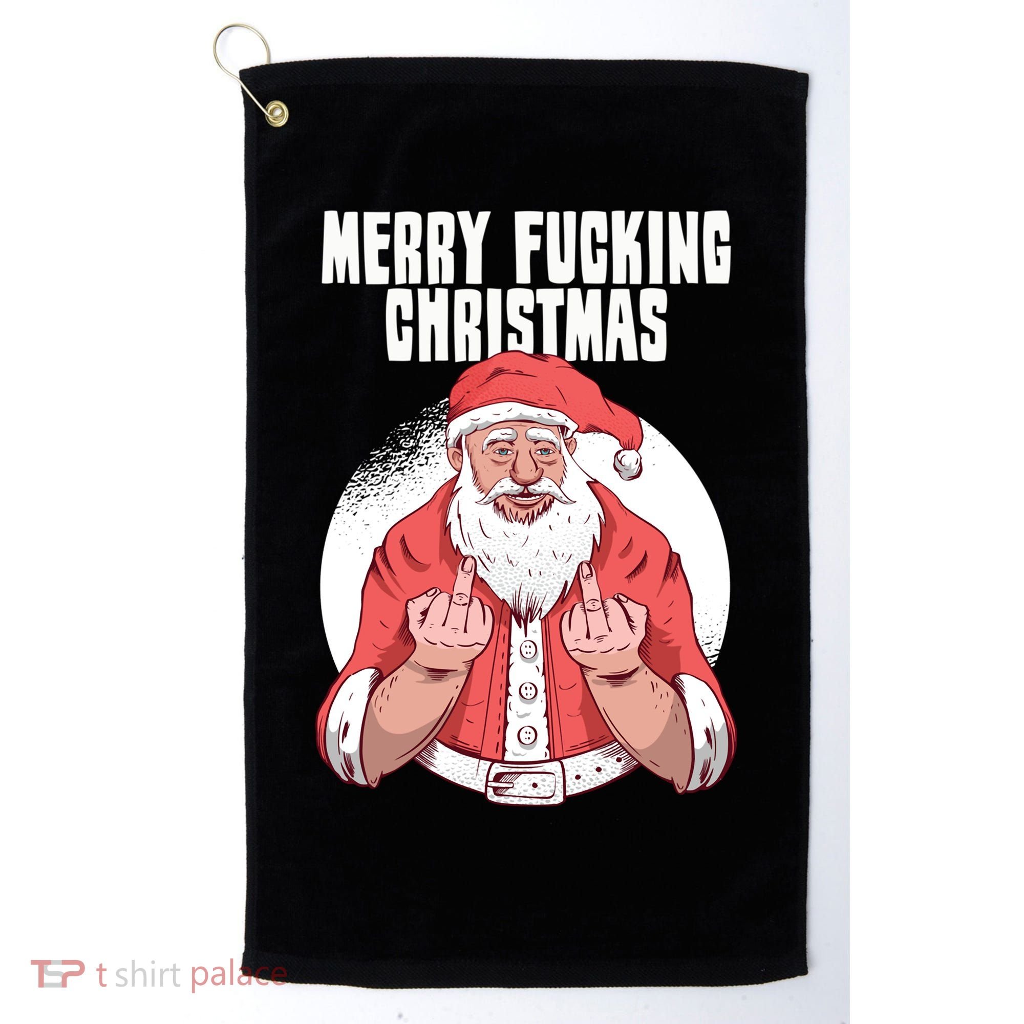 Merry Fucking Christmas Santa Claus Middle Finger Golf Towel