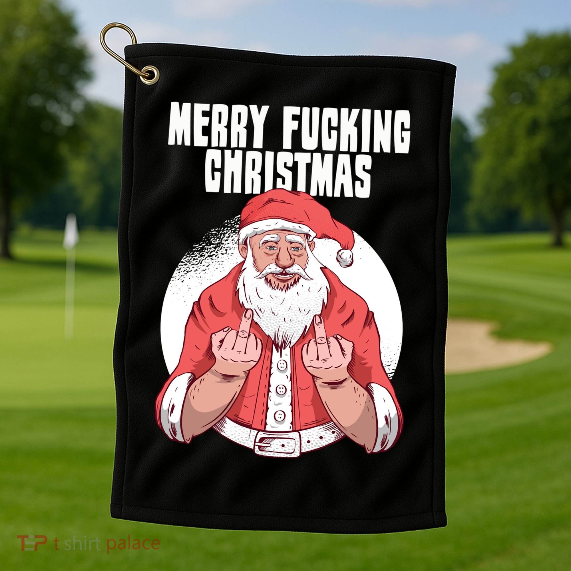 Merry Fucking Christmas Santa Claus Middle Finger Golf Towel