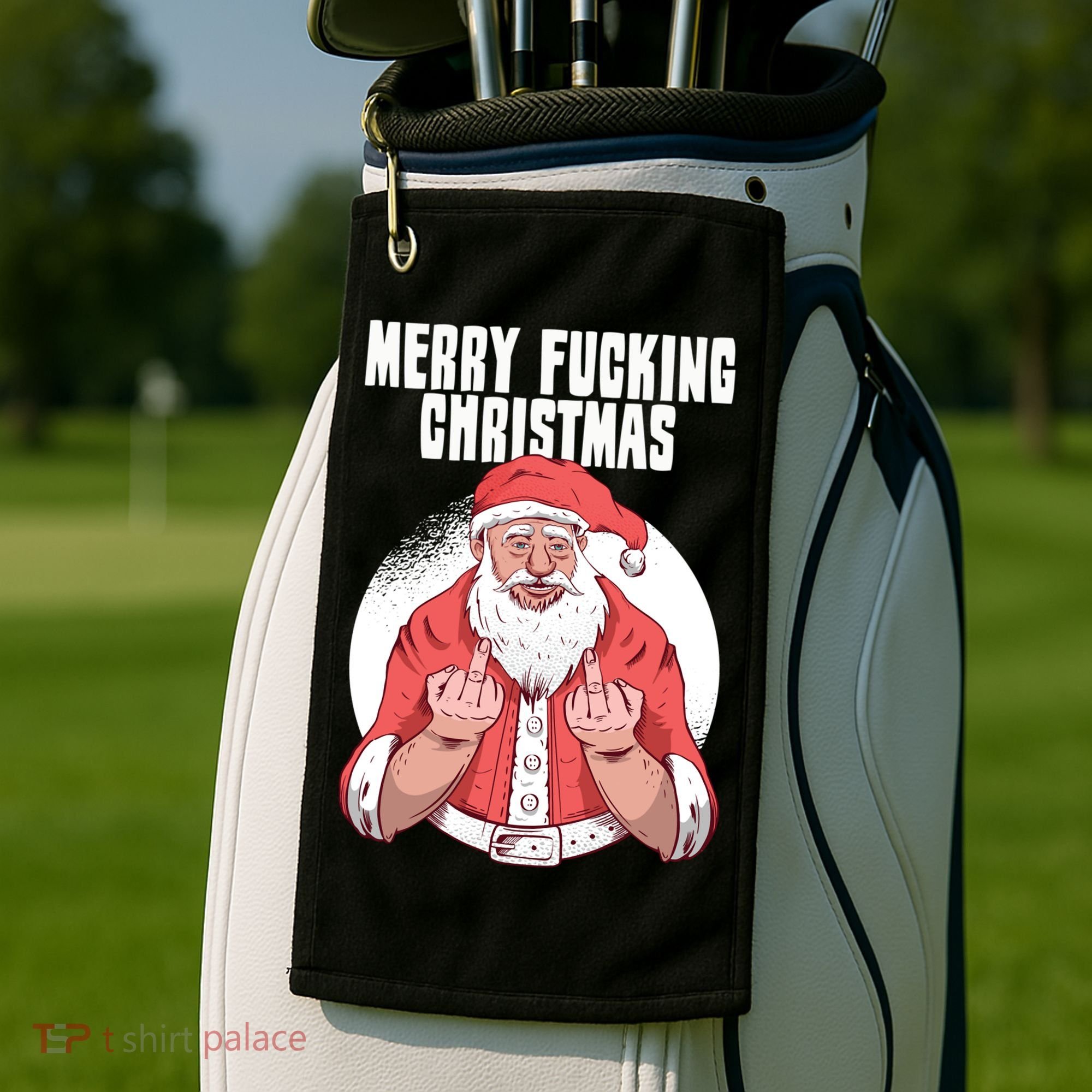 Merry Fucking Christmas Santa Claus Middle Finger Golf Towel