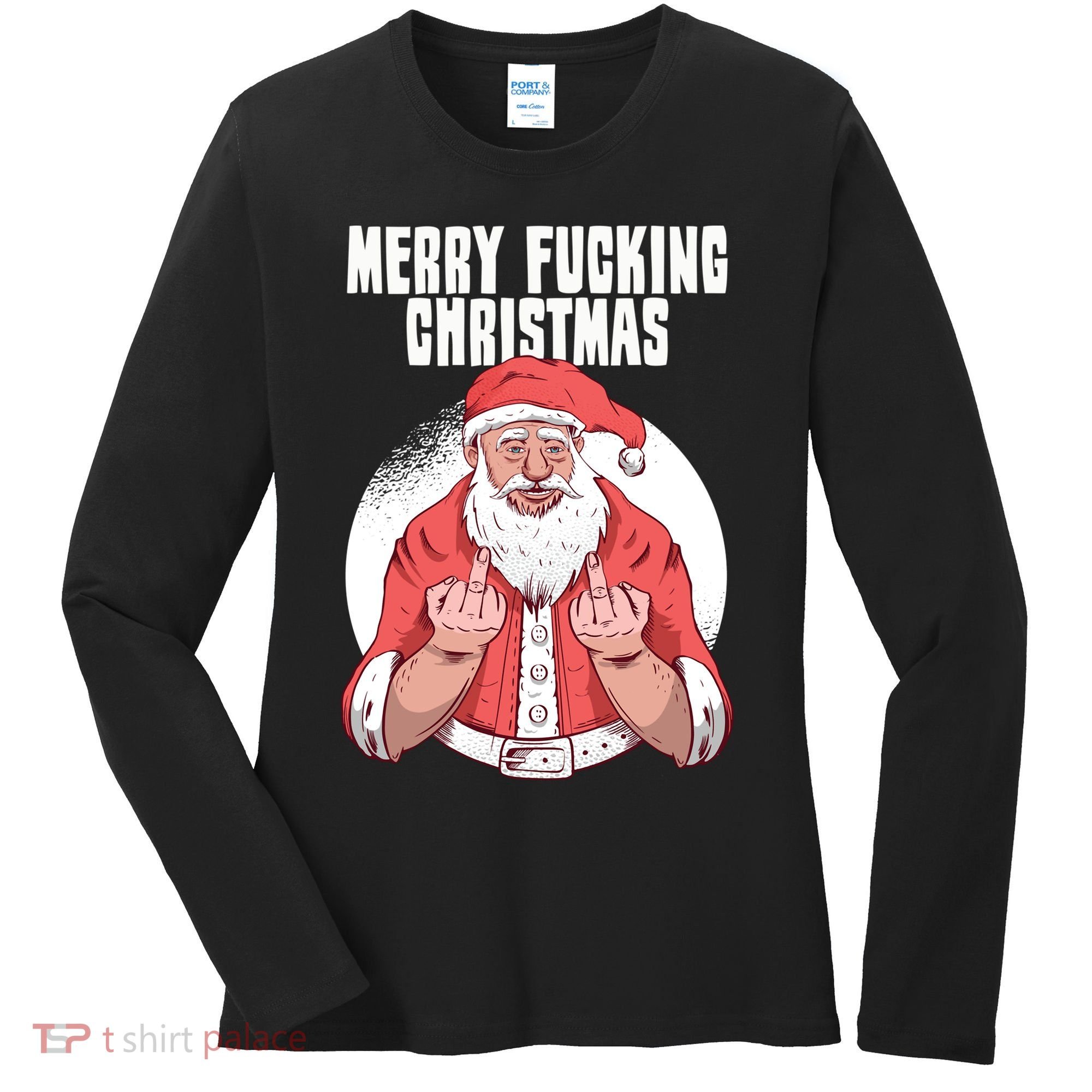 Merry Fucking Christmas Santa Claus Middle Finger Women's Long Sleeve Shirt