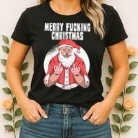 Merry Fucking Christmas Santa Claus Middle Finger Women's T-Shirt thumb 2