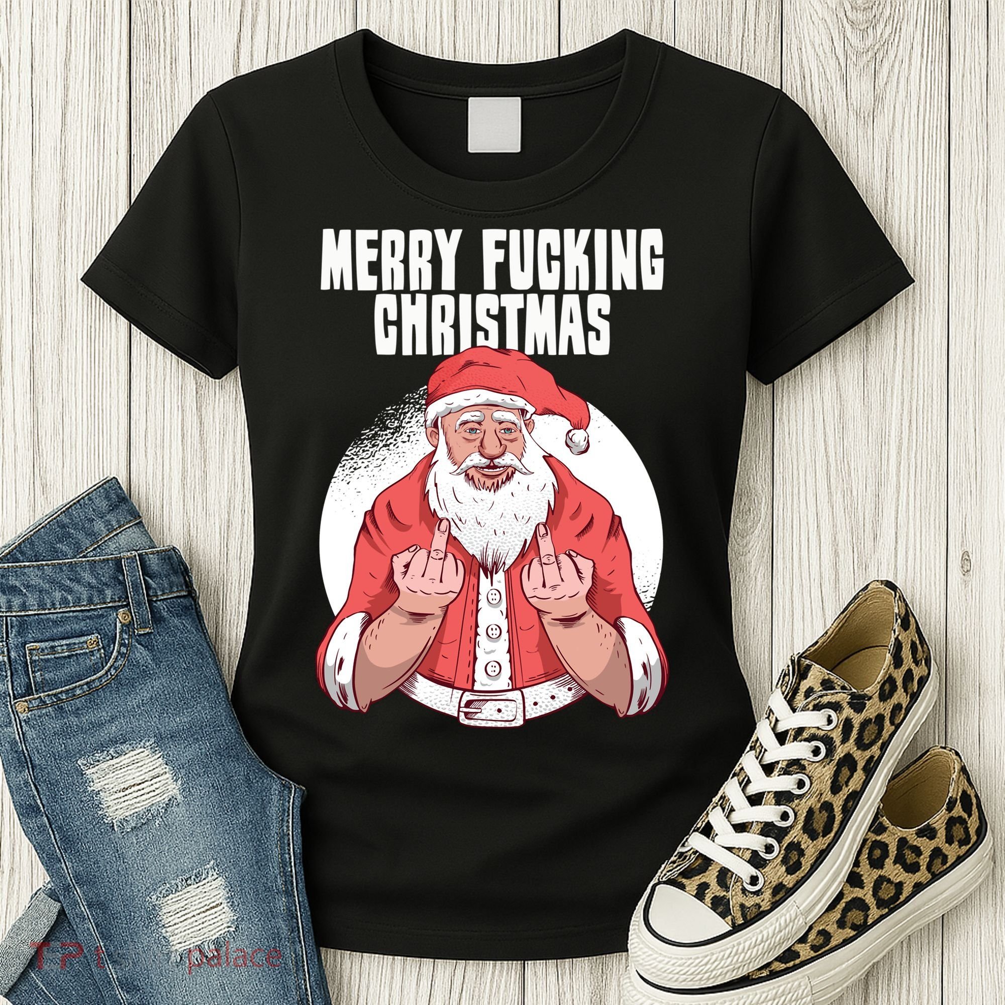 Merry Fucking Christmas Santa Claus Middle Finger Women's T-Shirt