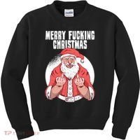 Merry Fucking Christmas Santa Claus Middle Finger Kids Sweatshirt thumb 0