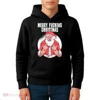 Merry Fucking Christmas Santa Claus Middle Finger Kids Hoodie thumb 4