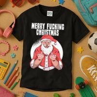 Merry Fucking Christmas Santa Claus Middle Finger Kids T-Shirt thumb 3