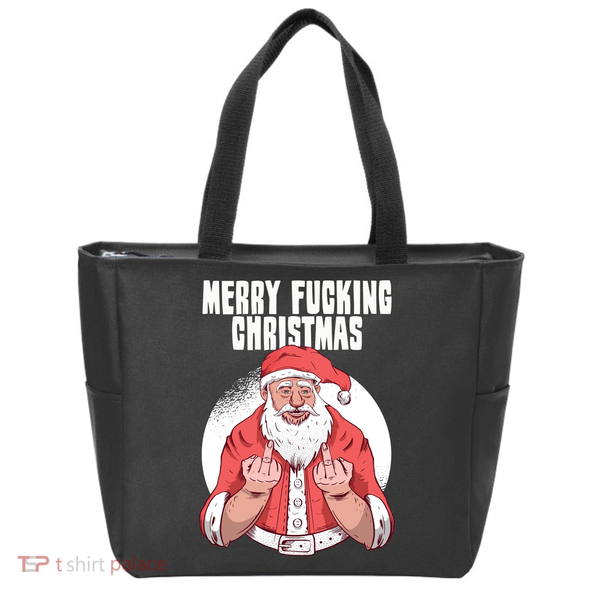 Merry Fucking Christmas Santa Claus Middle Finger Tote Bag