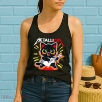 Metallicat Funny Cat Rock 90s Meow For Music Band Of Friend Women's Tank Top thumb 2
