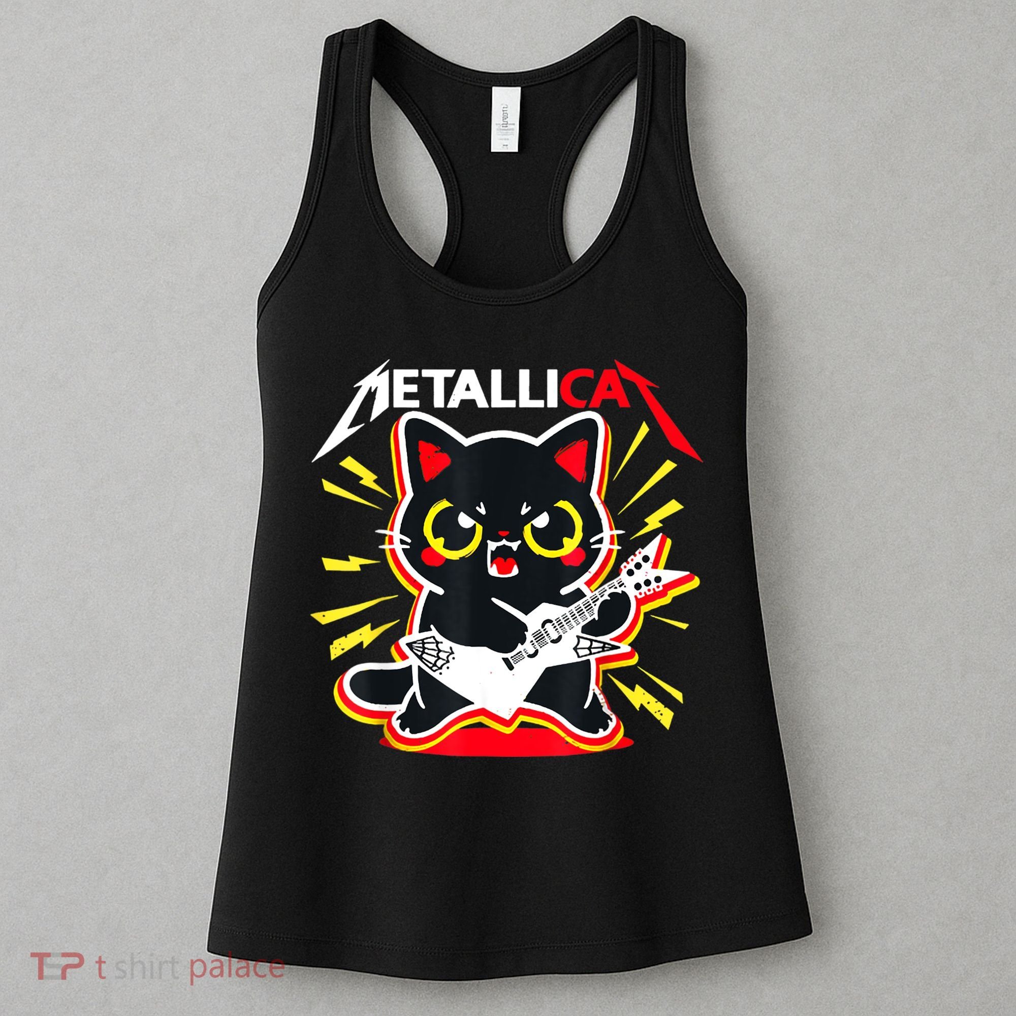 Metallicat Funny Cat Rock 90s Meow For Music Band Of Friend Women's Tank Top